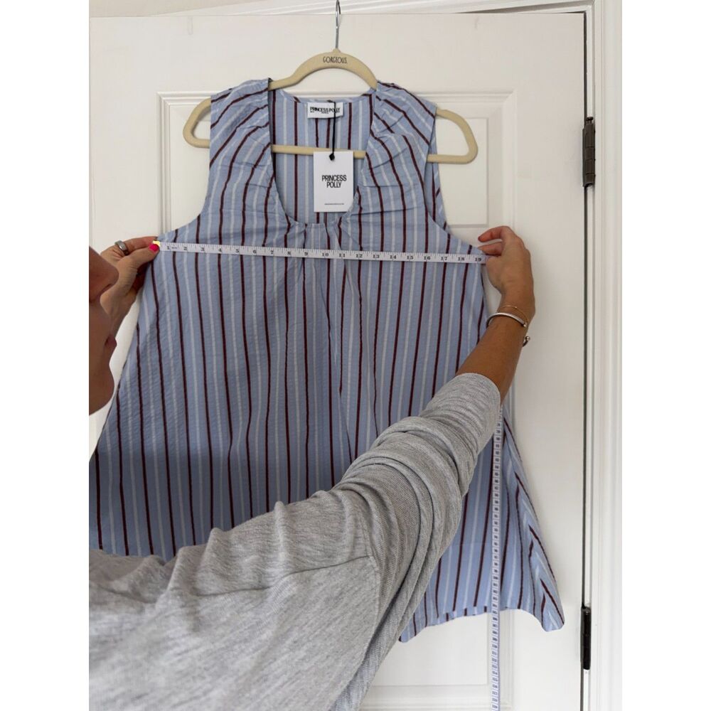 NWT Princess Polly Eberta Ruched Baby Doll Mini Dress Blue Stripe US 4 - Picture 6 of 11